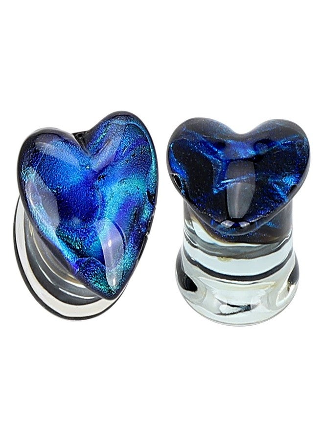 Qmcandy 2pcs Glass Heart Shaped Ear Tunnels Ear Stretcher Expander Piercing Gauges 12mm, blue - Image 1